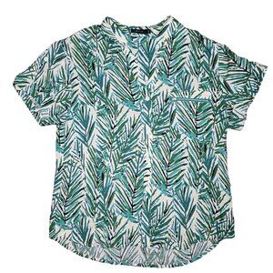 Paz Torraz green tropical button up palm frond tee shirt size 40 womens green